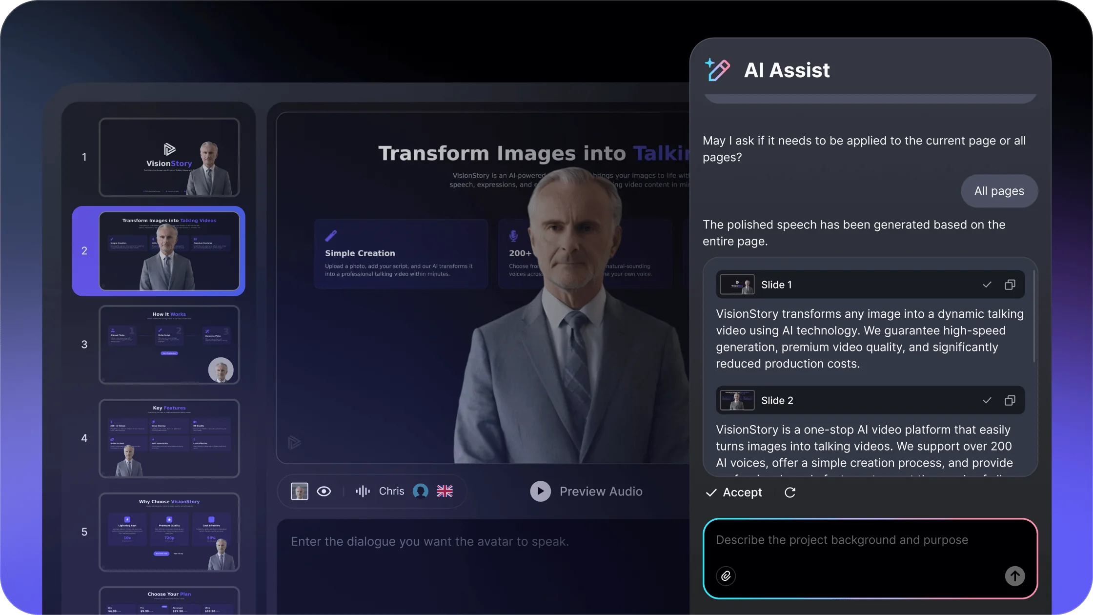為簡報選擇 AI 虛擬人像主講人與音色